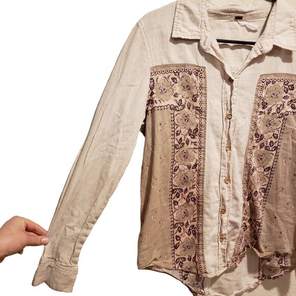 Free People Born Bandana Floral Print Button Button Down Collared Shirt Blouse S - Picture 2 of 7